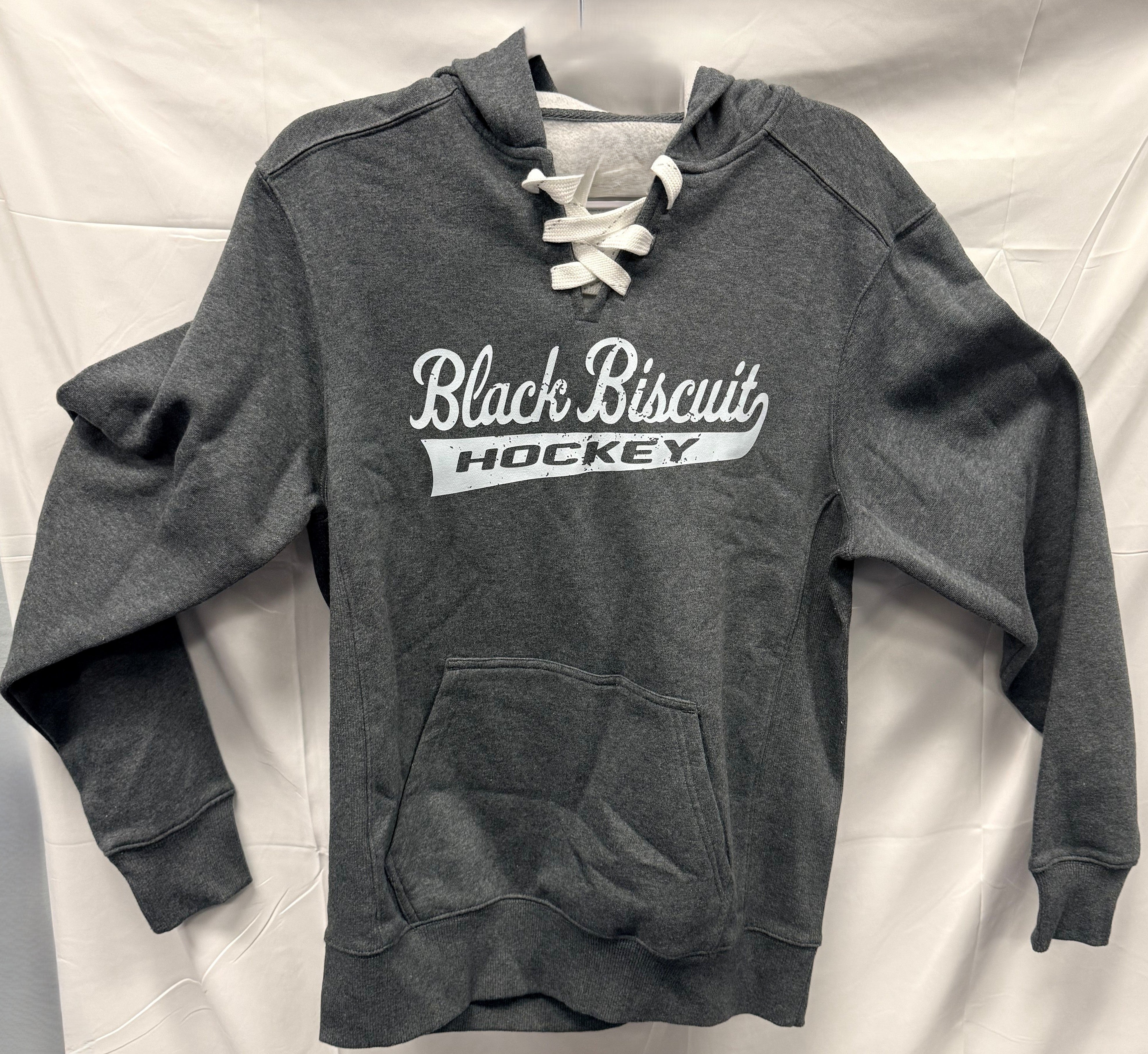 Black Biscuit Hockey Hoodie with Hockey Laces - Adult