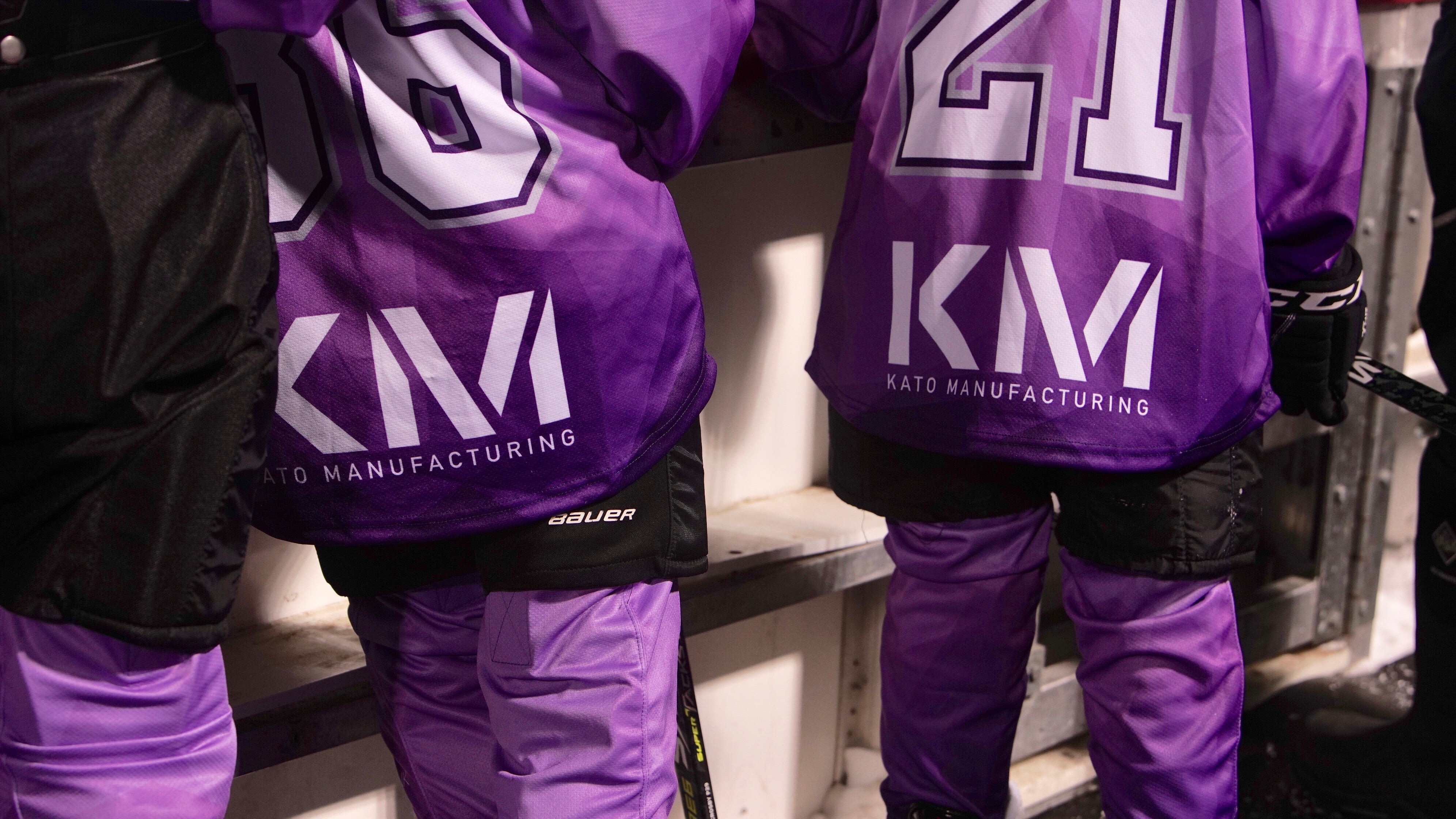 Purple hockey uniforms, sponsored by Kato Manufacturing