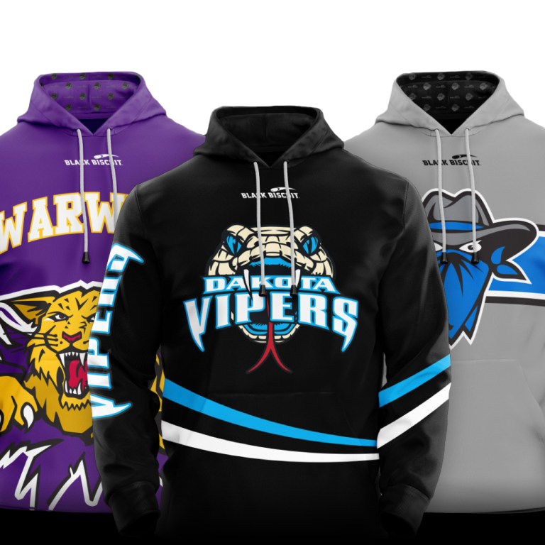 Examples of team hoodies designed by Black Biscuit