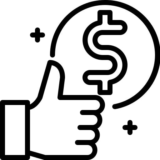 Icon showing a coin and a thumbs up
