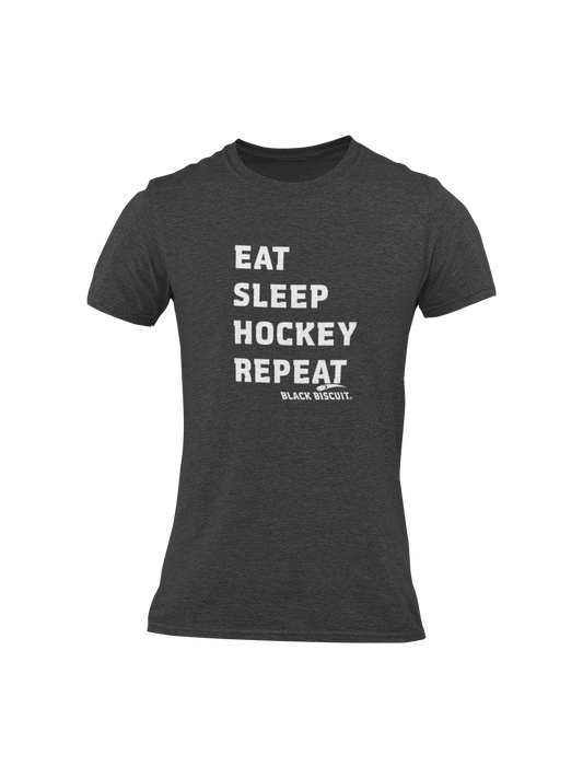 Eat Sleep Hockey Repeat White Print T Shirt