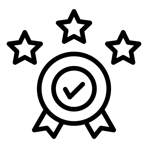 Icon of a badge with three stars above it