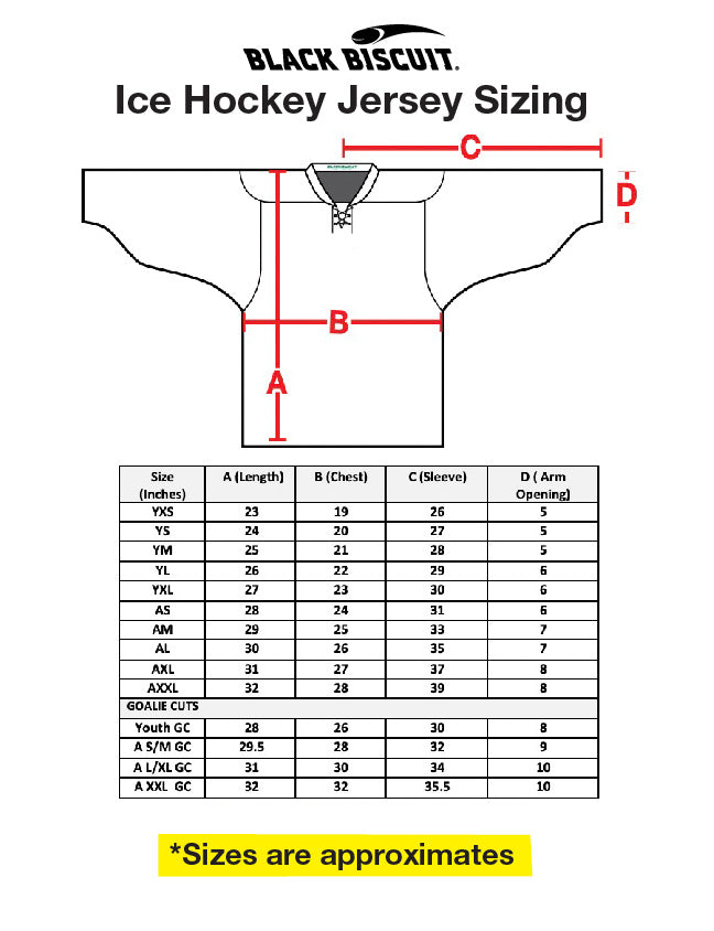 Ice Hockey Jersey sizing chart
