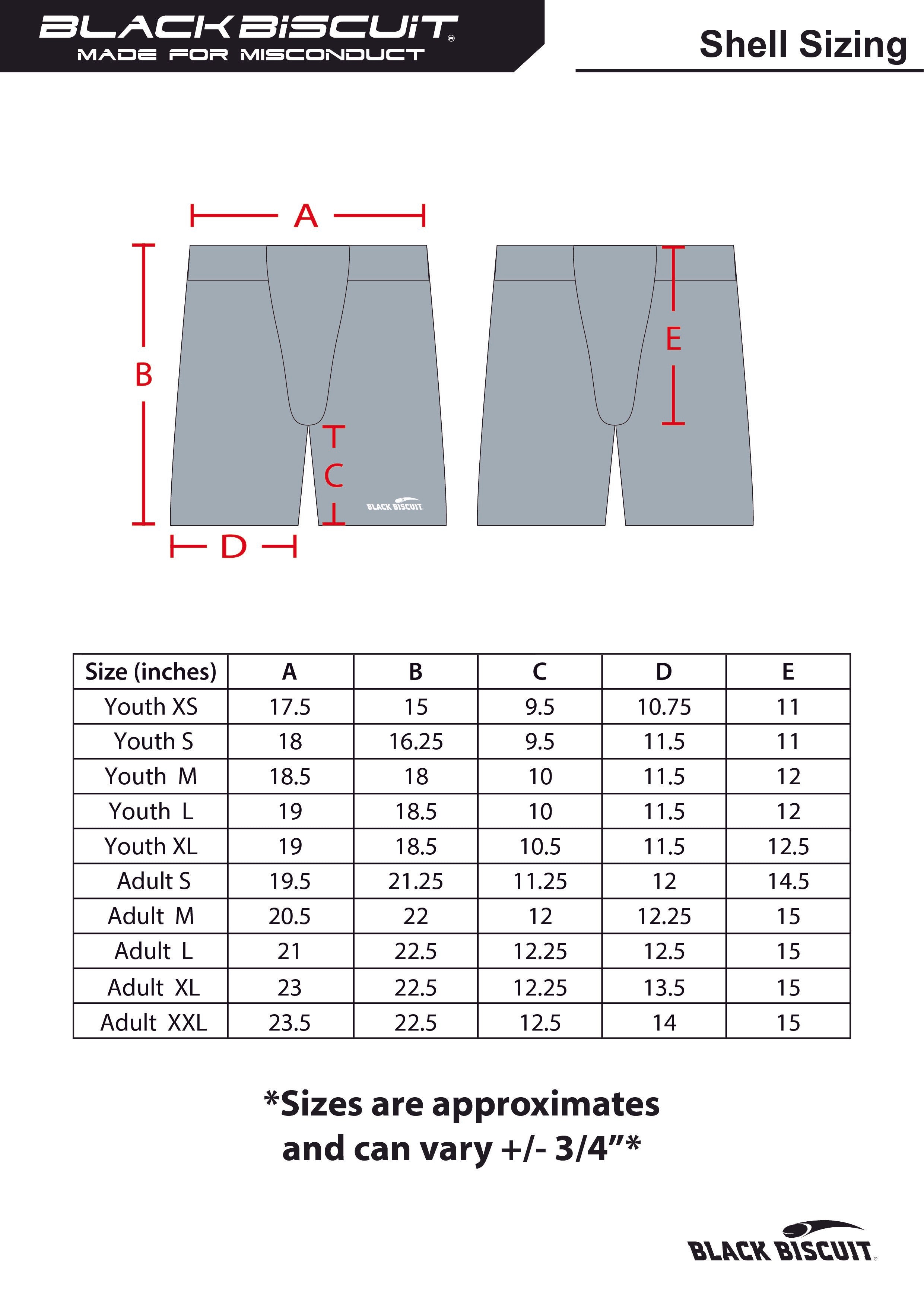 Shell sizing chart