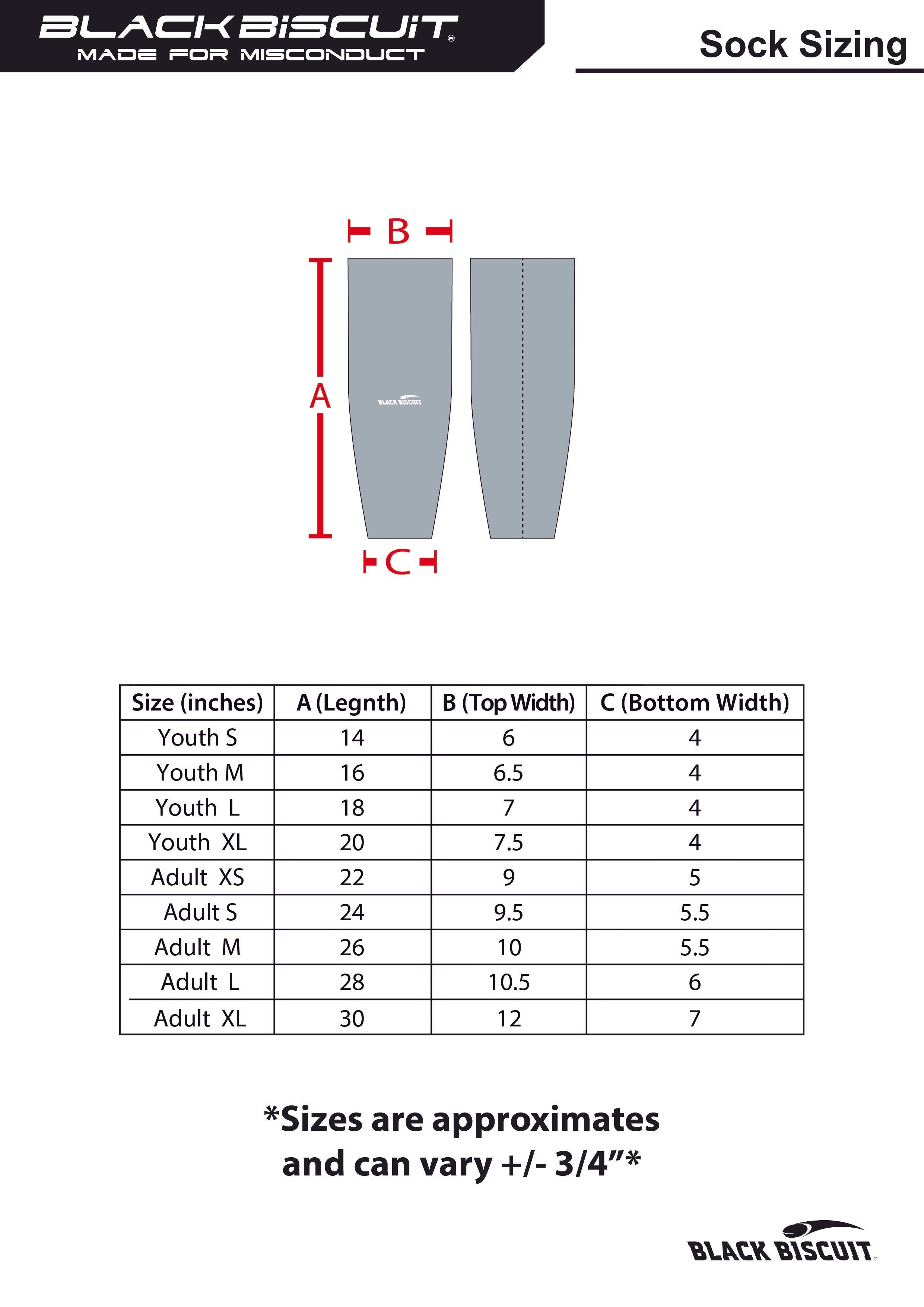 Sock sizing chart