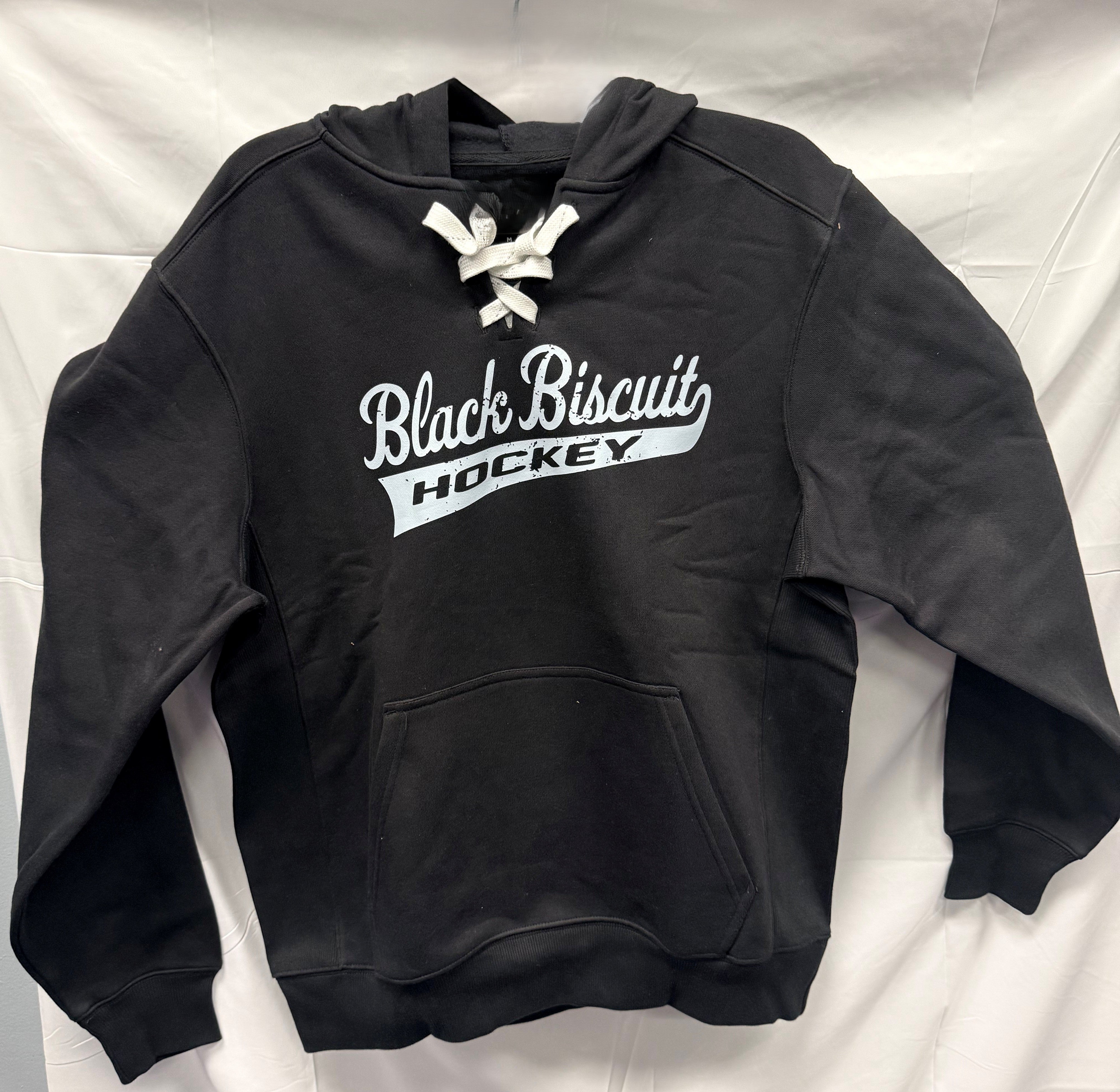 Black Biscuit Hockey Hoodie with Hockey Laces - Adult