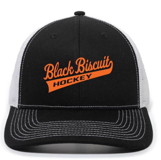 BB Hockey Black/White with Orange Embroidery Youth Trucker Hat