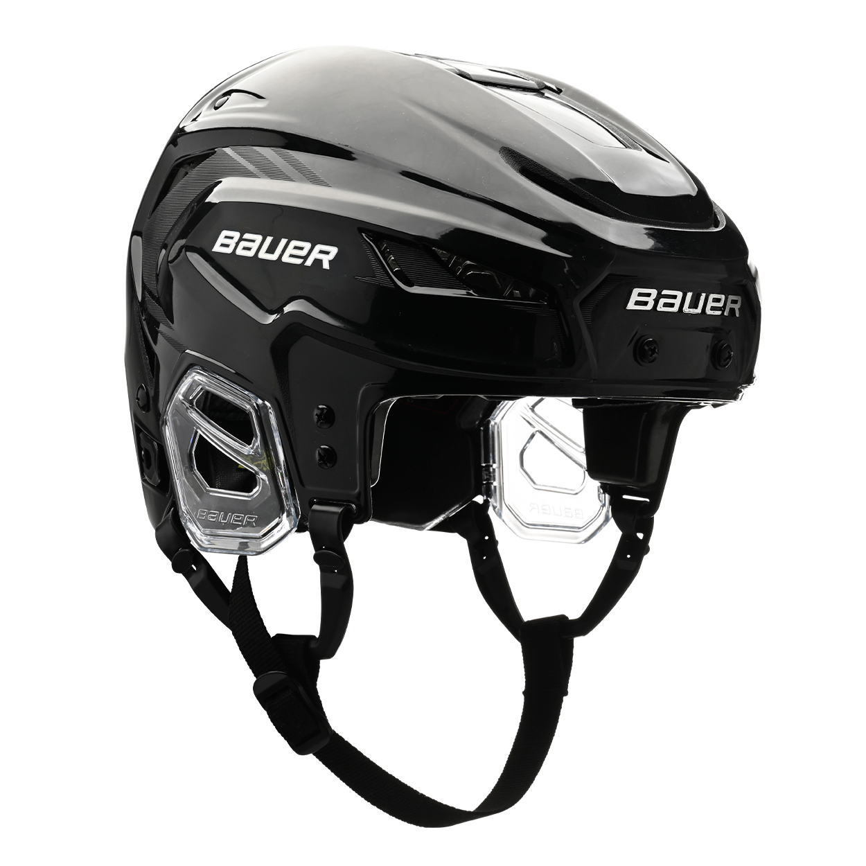 A black Bauer hockey helmet