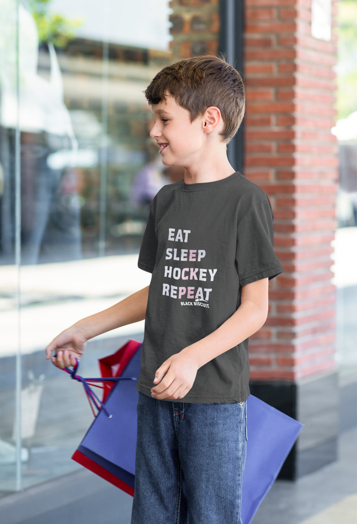 Eat Sleep Hockey Repeat White Print Youth T Shirt